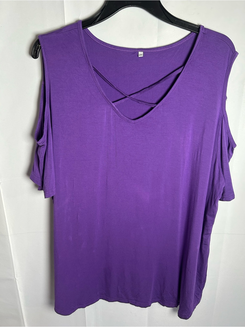 Purple Cold-Shoulder V-Neck Crisscross Women's Blouse